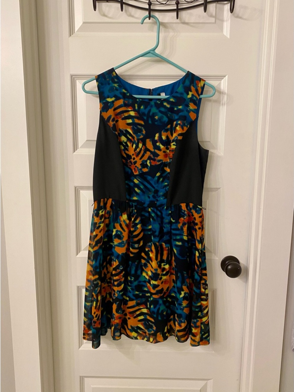 Kensie Multicolor Teal Orange Yellow Abstract Print Dress